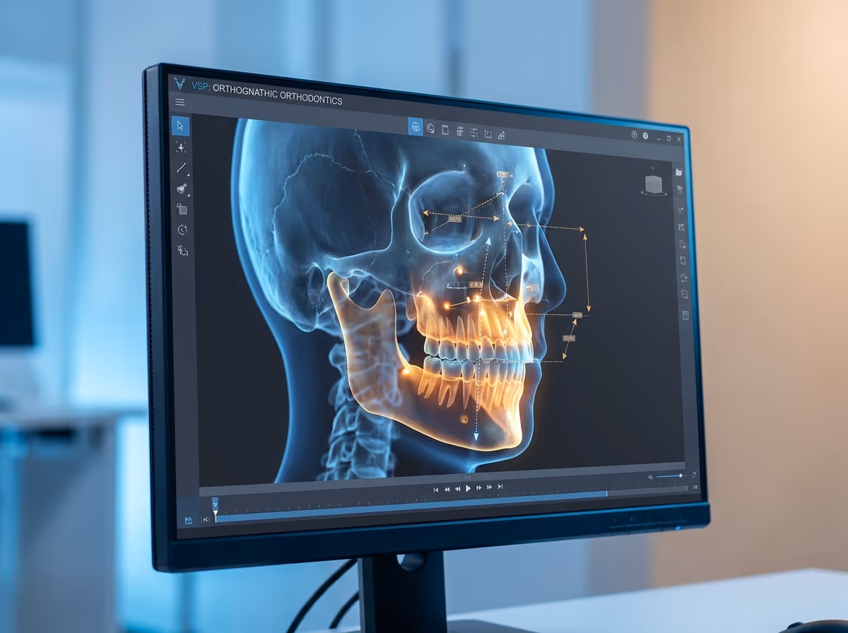 3D orthognathic surgical planning shown on a VSP monitor